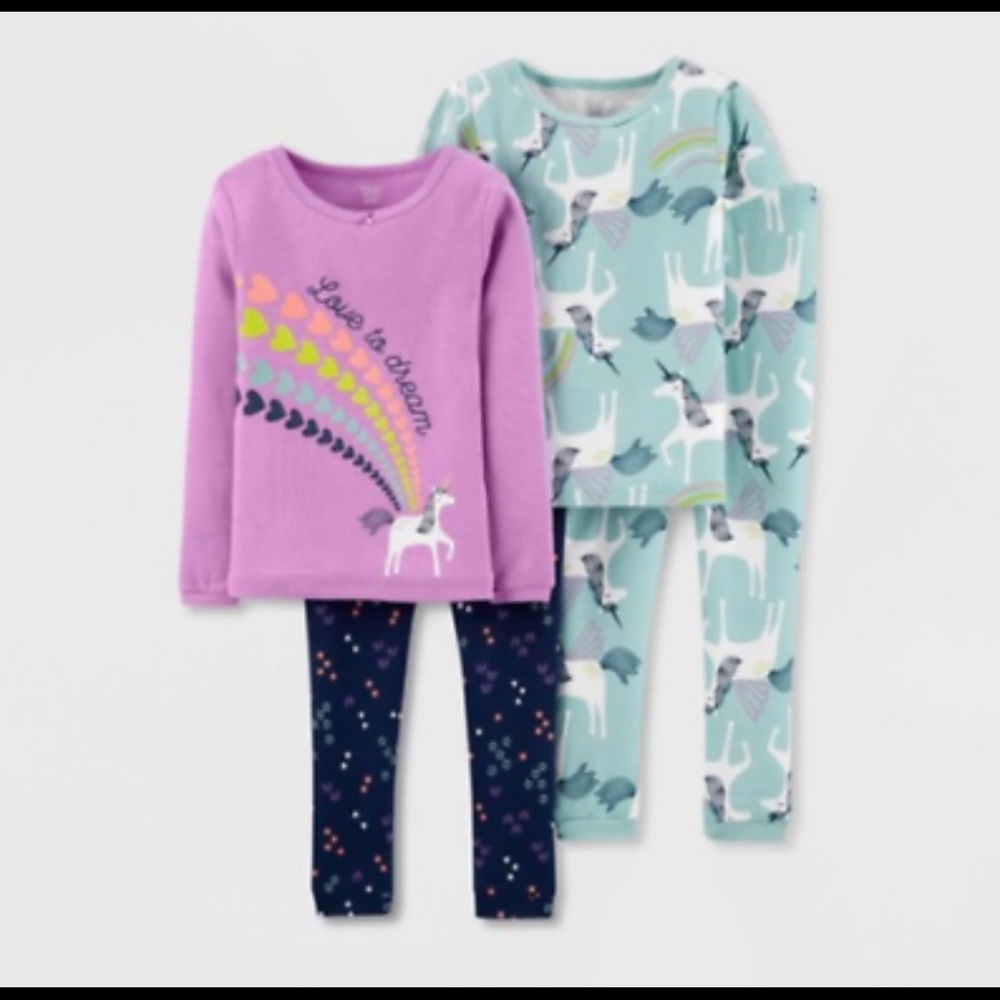 Girls 4pc Unicorn Long & Short Sleeve Pajama Set